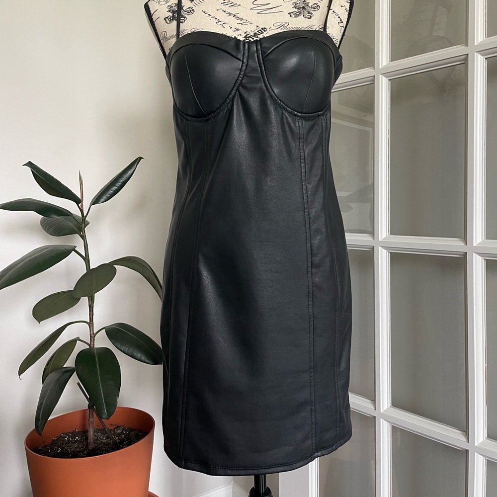 Faux Leather Corset-Style Mini Dress - Size Large